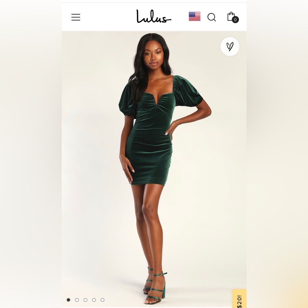 NWT Emerald Green Velvet Puff Sleeve Mini Dress by LuLus